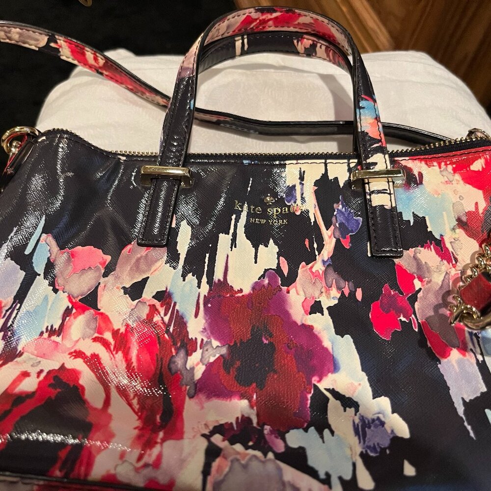 Unique Kate Spade Shiny Pink and Black Floral Crossbody